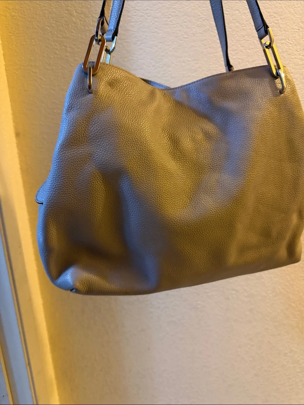 Michael Kors Pebbled Leather Shoulder Hobo in Taupe Gray